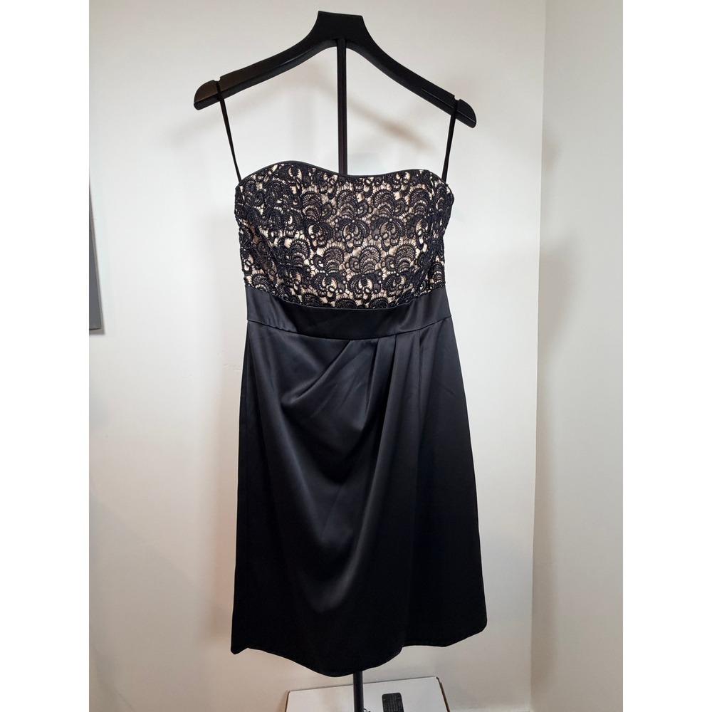White House Black Market Strapless Lace Satin Cocktail Dress Black Size 8